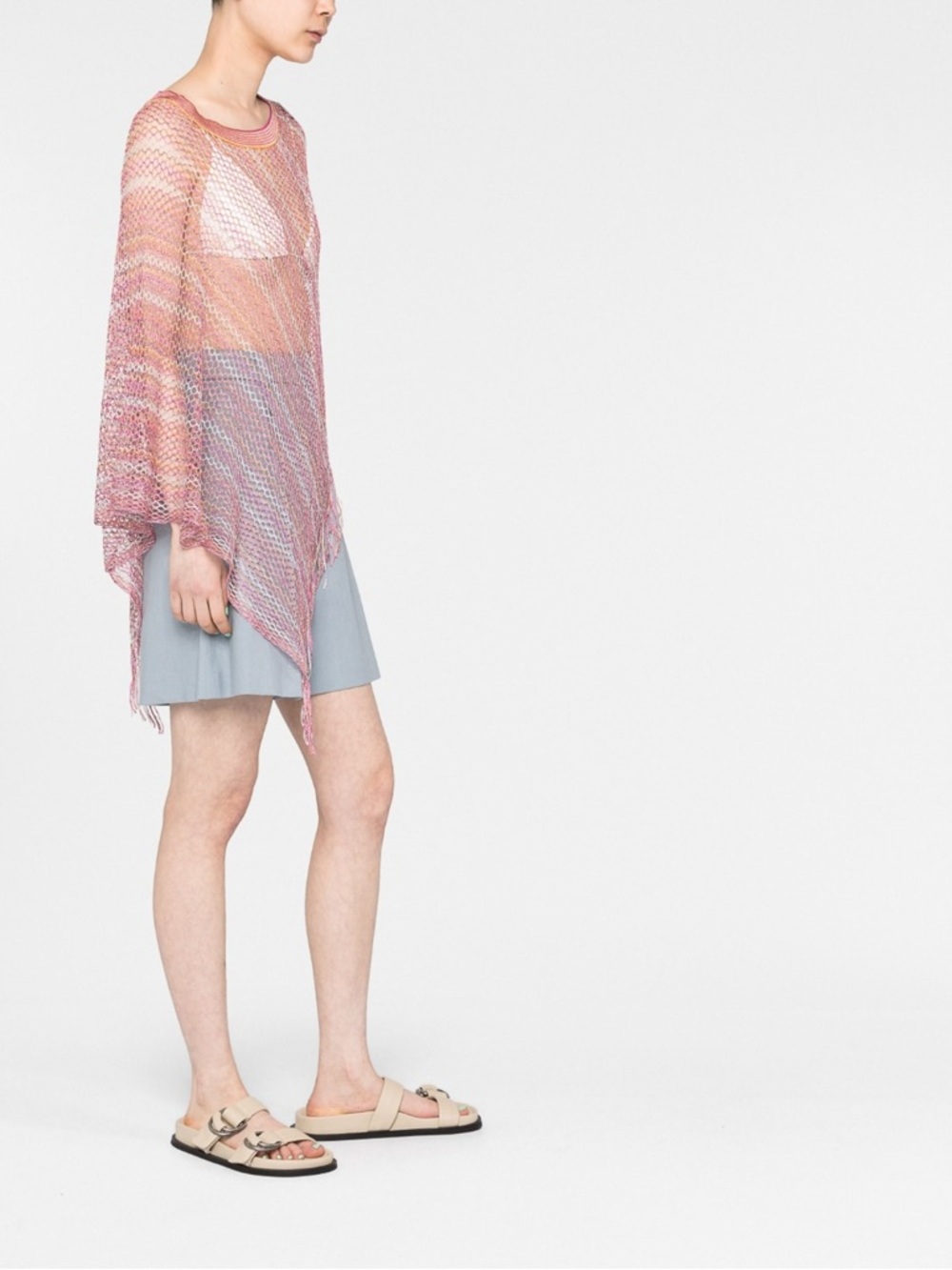 Missoni-NWT Pink Gold Cream Metallic Open-Knit Poncho